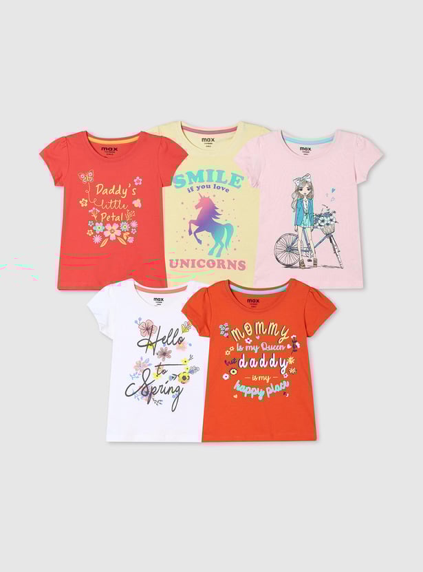 Girls Assorted Printed T-shirt Pack of