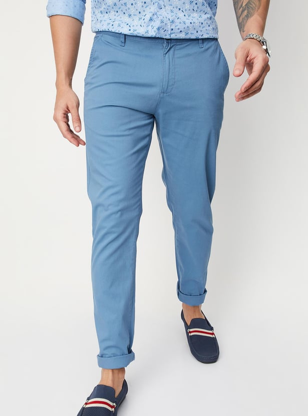 Men Solid Slim Fit Stretch Chinos