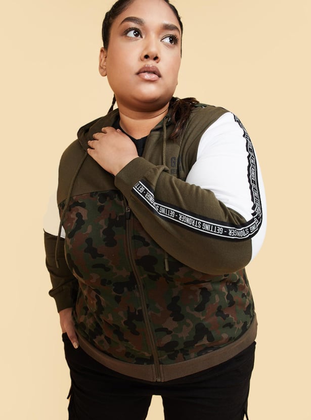 Women Camouflage Print Hooded Casual Jacket