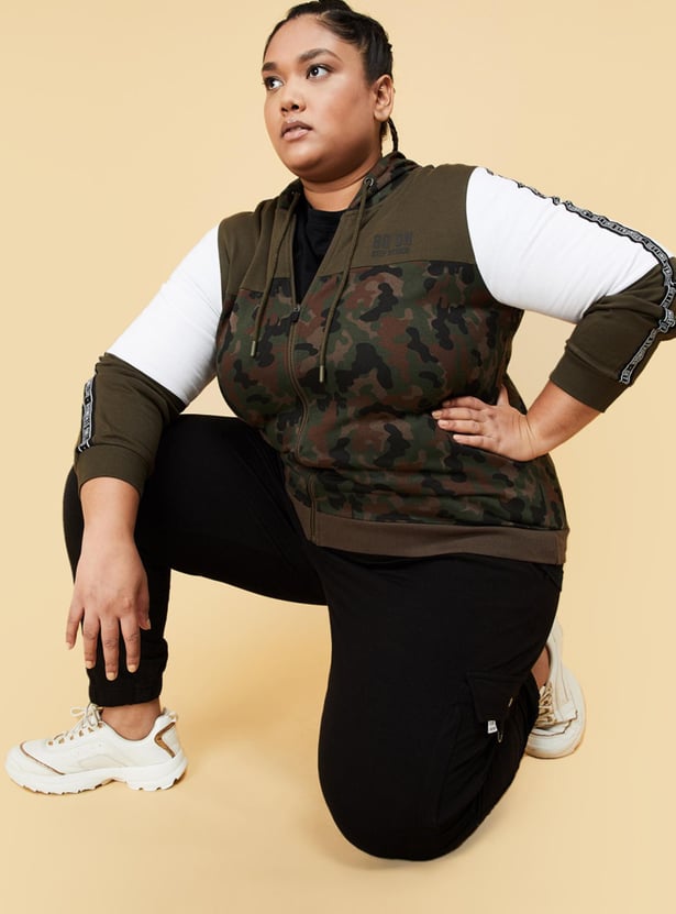 Women Camouflage Print Hooded Casual Jacket