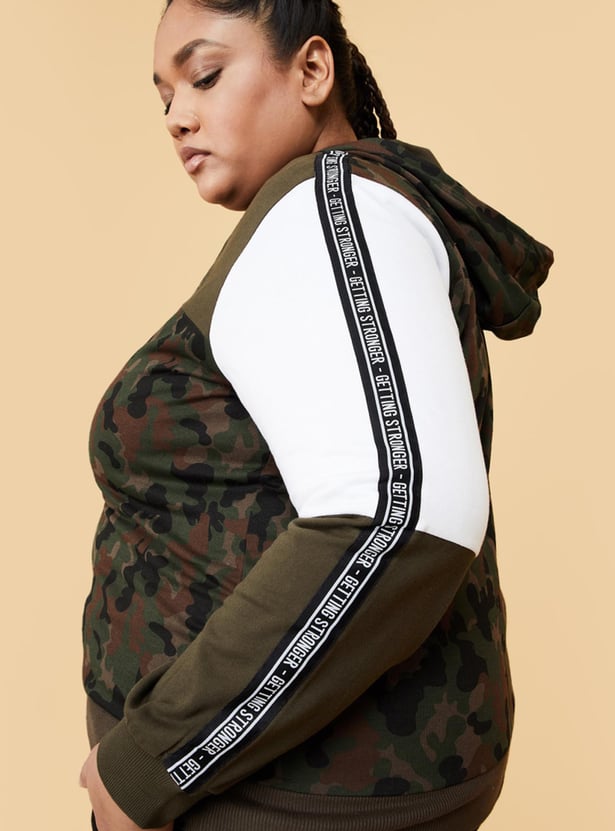 Women Camouflage Print Hooded Casual Jacket