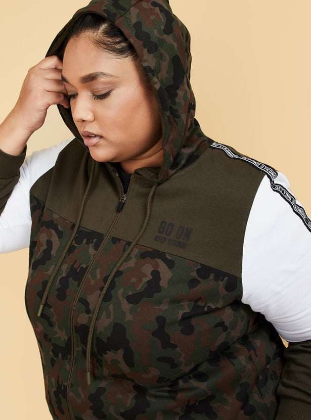 Women Camouflage Print Hooded Casual Jacket