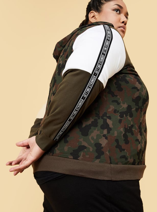 Women Camouflage Print Hooded Casual Jacket