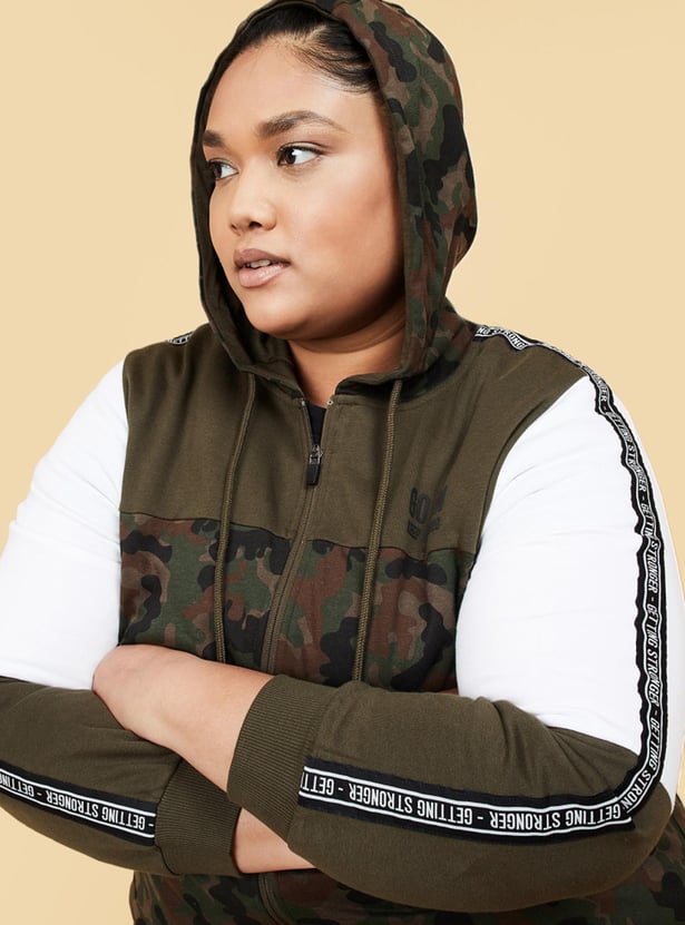 Women Camouflage Print Hooded Casual Jacket
