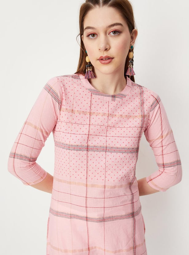 Women Checked Woven Straight Kurta