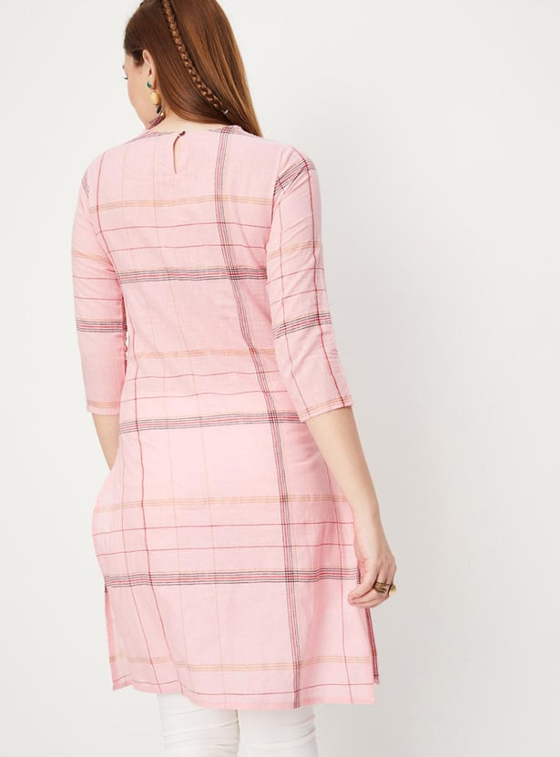 Women Checked Woven Straight Kurta