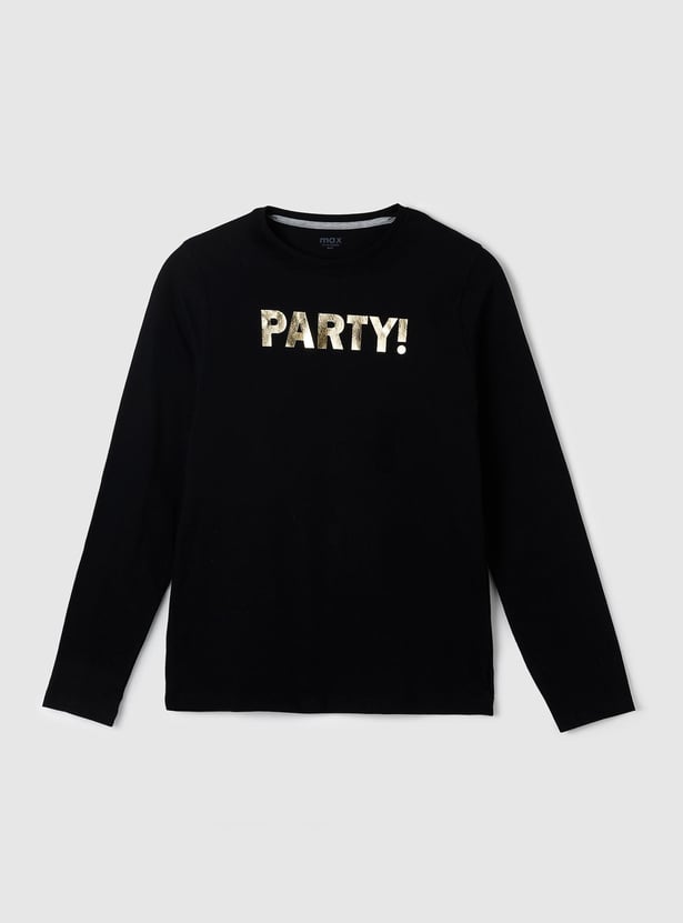 Boys Typographic Printed T-shirt with Long Sleeves
