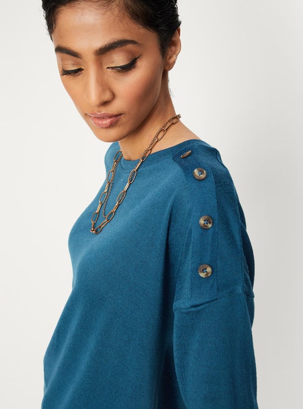 Women Textured Button-Detailed T-shirt