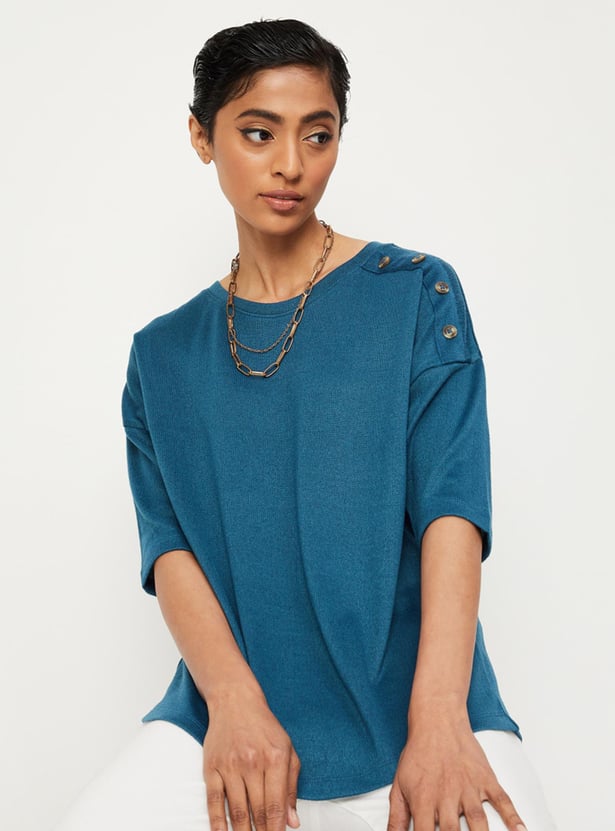 Women Textured Button-Detailed T-shirt