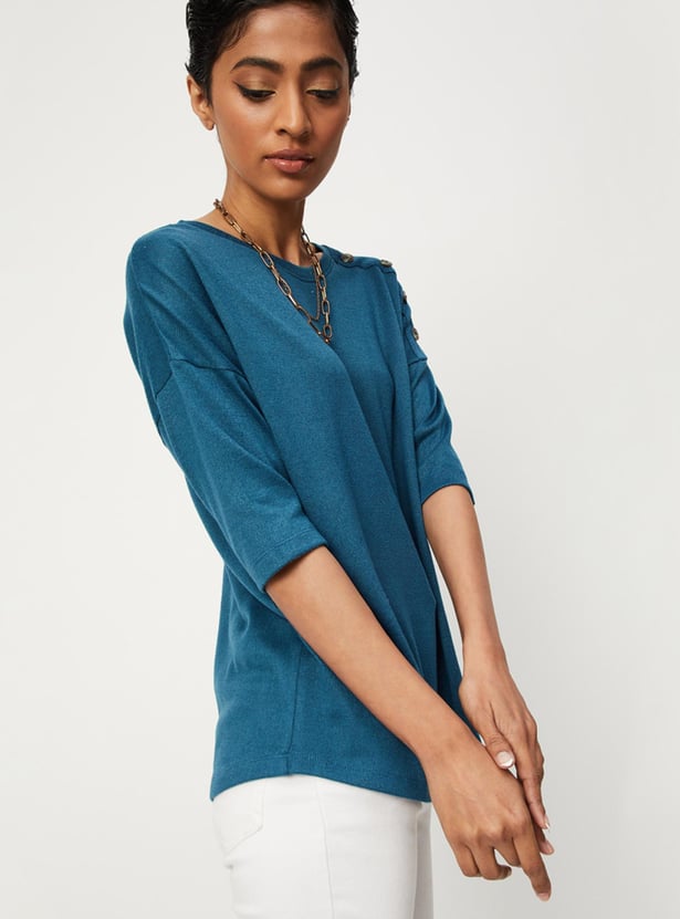 Women Textured Button-Detailed T-shirt