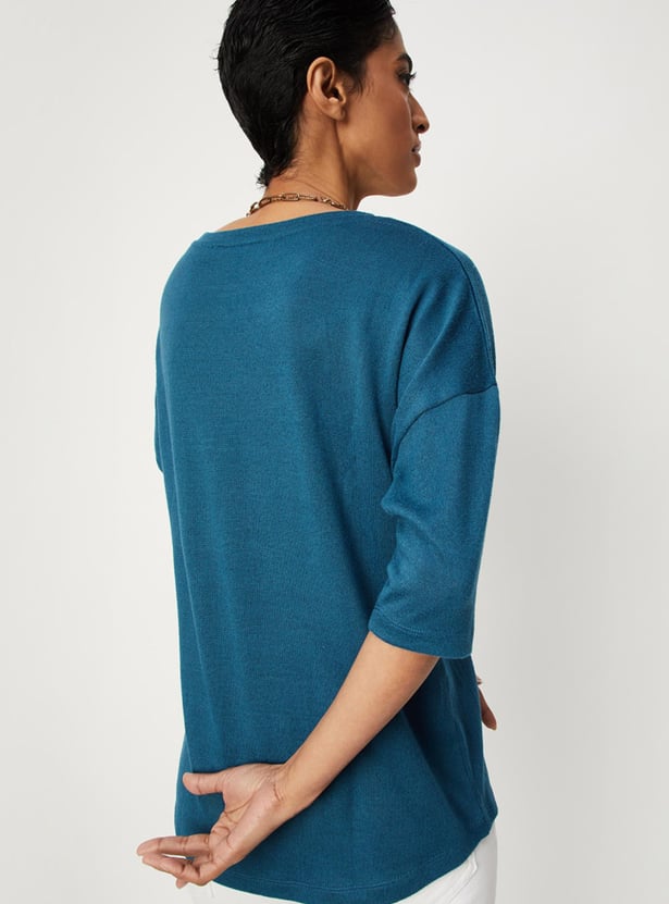 Women Textured Button-Detailed T-shirt