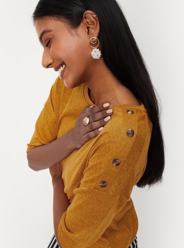 Women Textured Button-Detailed T-shirt