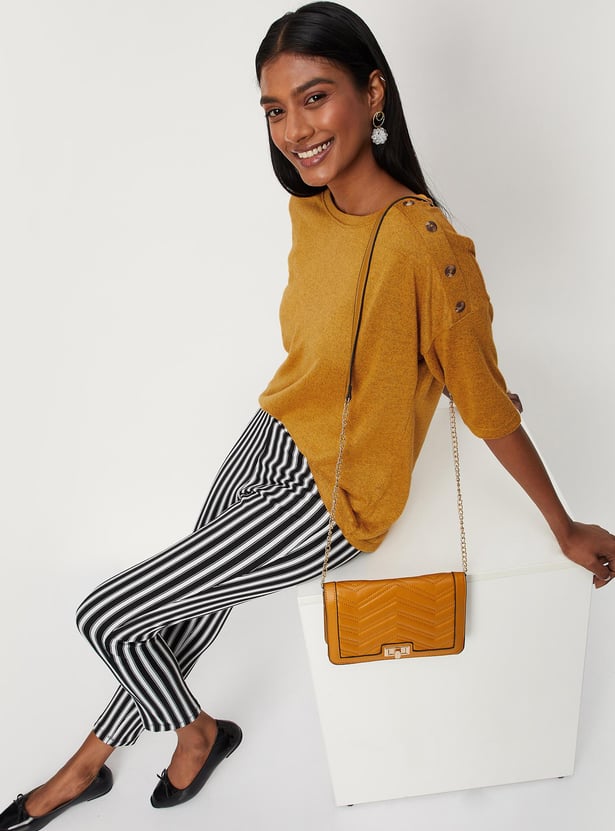 Women Textured Button-Detailed T-shirt