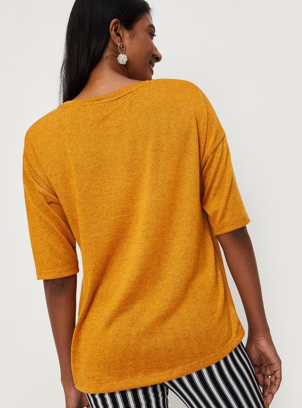 Women Textured Button-Detailed T-shirt