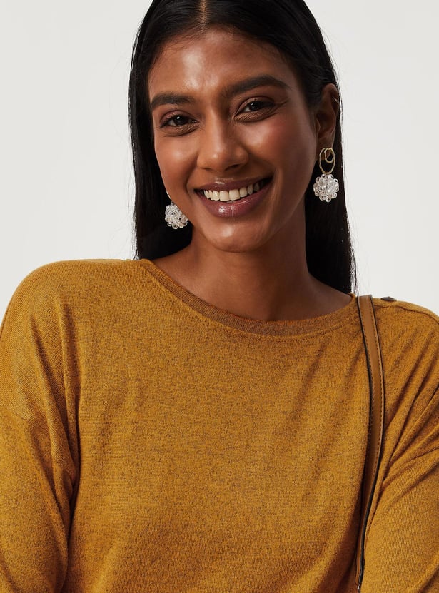 Women Textured Button-Detailed T-shirt