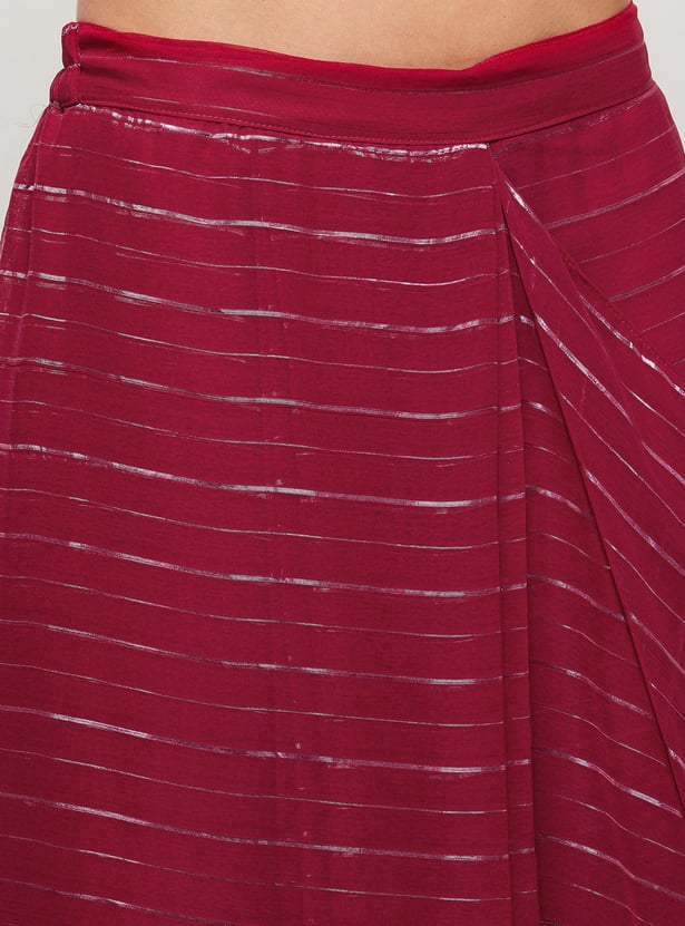 Women Striped Pre-Stitched Saree and Blouse
