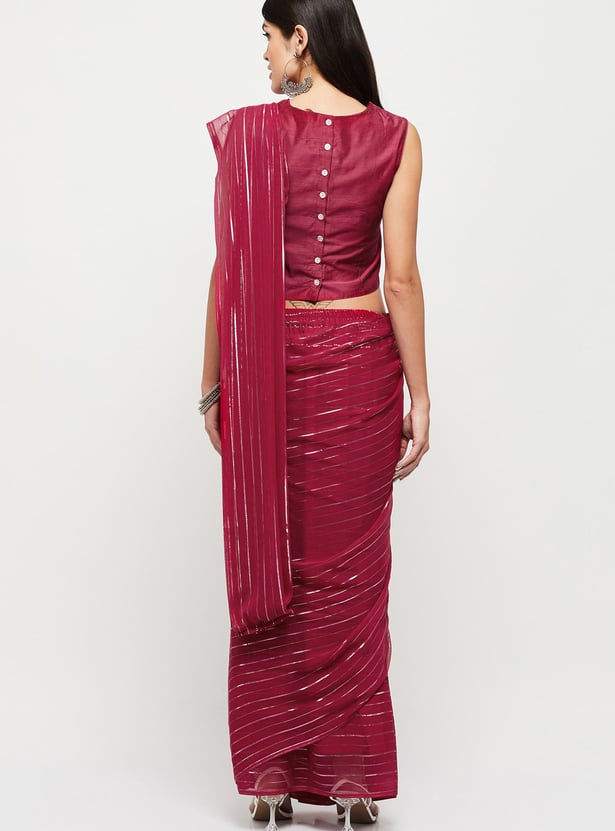 Women Striped Pre-Stitched Saree and Blouse