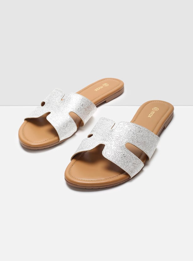 Women Textured Slip-On Flat Sandals