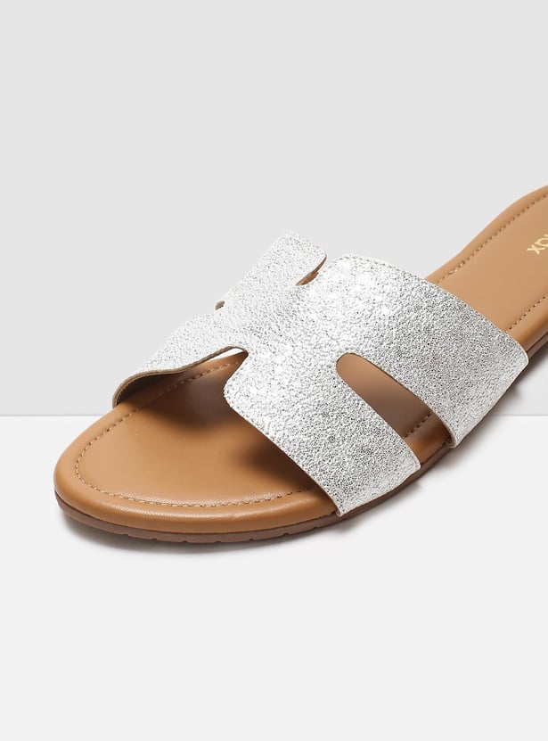 Women Textured Slip-On Flat Sandals