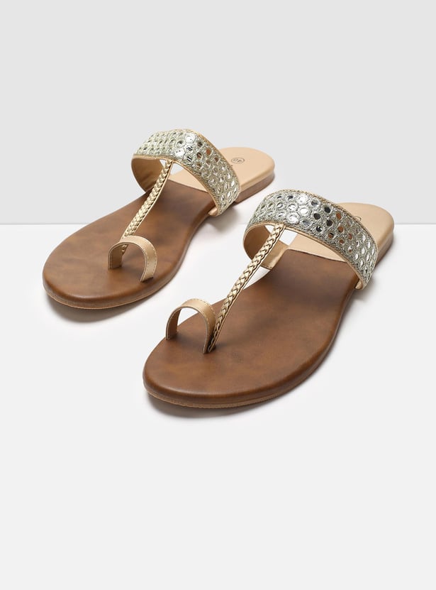 MAX Women Mirror-Detailed Flat Sandals