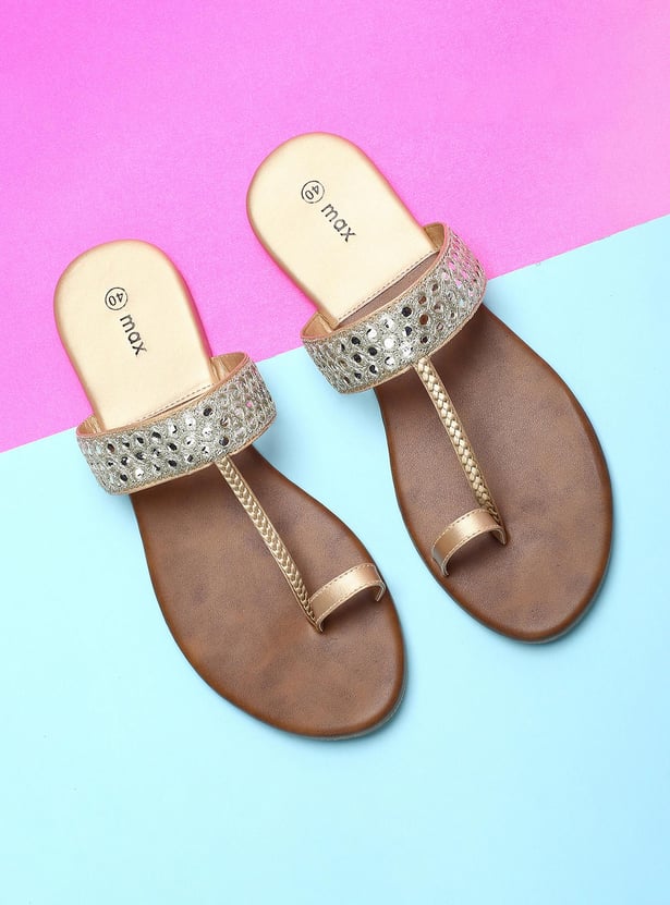MAX Women Mirror-Detailed Flat Sandals