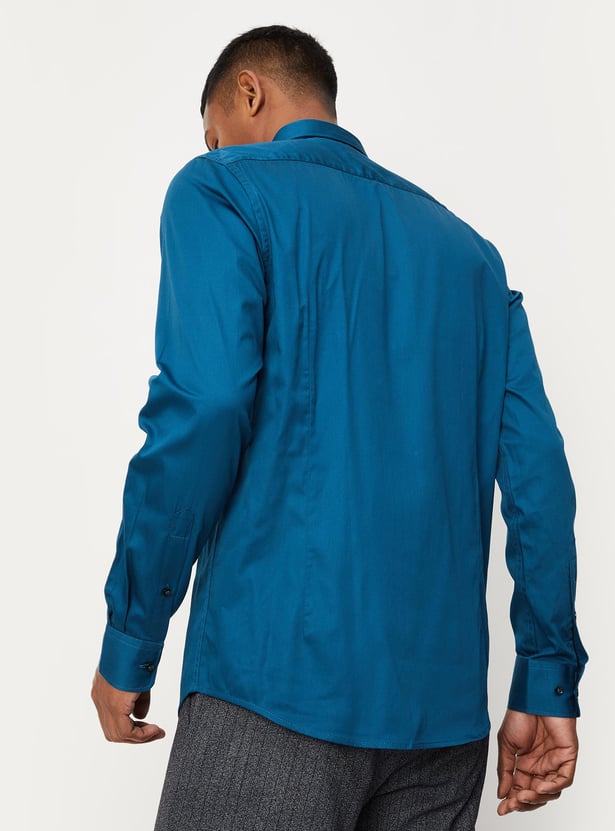 Men Solid Sateen Stretch Slim Fit Formal Shirt