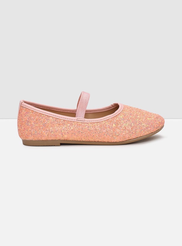 MAX Girls Textured Mid Strap Ballerinas