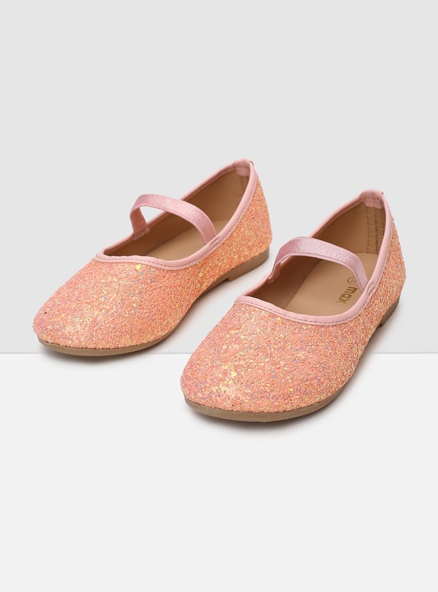 MAX Girls Textured Mid Strap Ballerinas