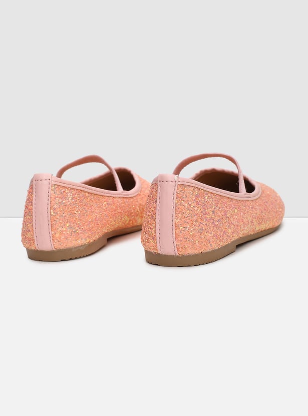 MAX Girls Textured Mid Strap Ballerinas