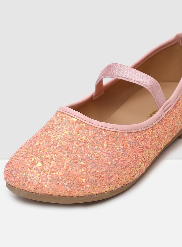 MAX Girls Textured Mid Strap Ballerinas