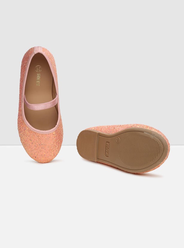 MAX Girls Textured Mid Strap Ballerinas