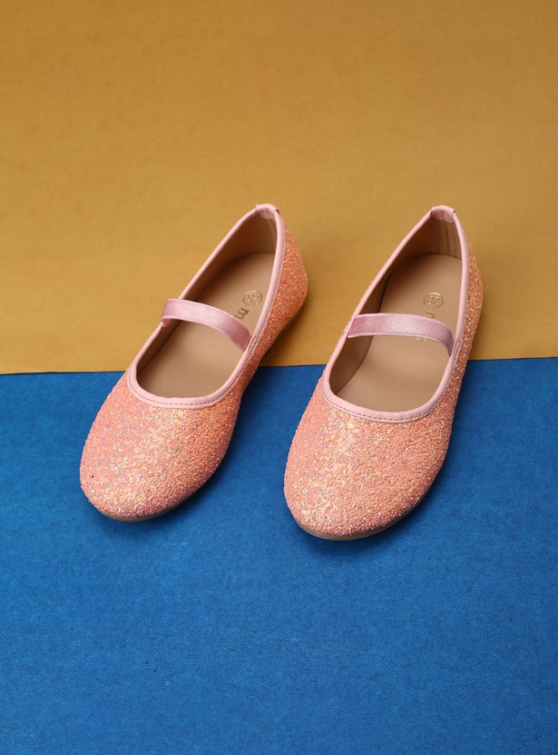 MAX Girls Textured Mid Strap Ballerinas