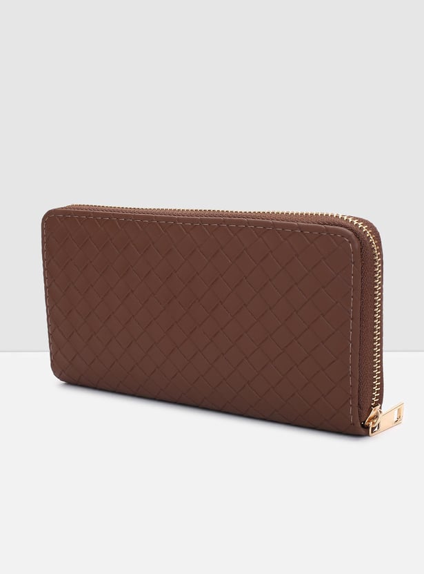 Women Woven Textured Zip-Around Wallet