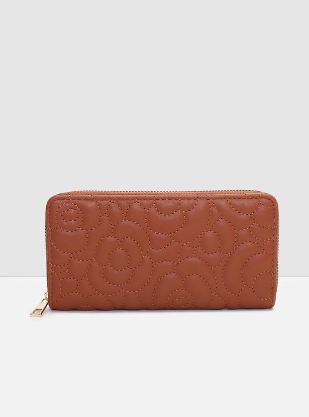 Women Floral Stitched Zip-Around Wallet