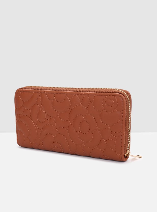 Women Floral Stitched Zip-Around Wallet