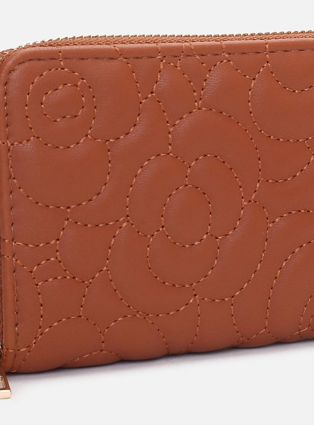Women Floral Stitched Zip-Around Wallet