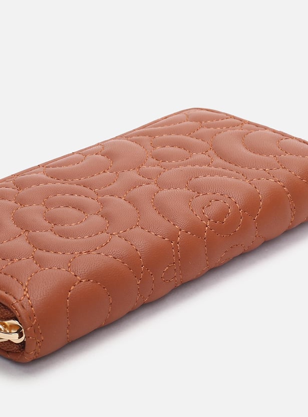 Women Floral Stitched Zip-Around Wallet