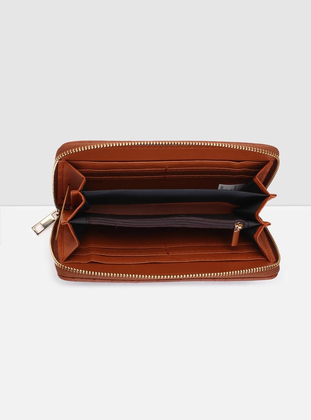 Women Floral Stitched Zip-Around Wallet