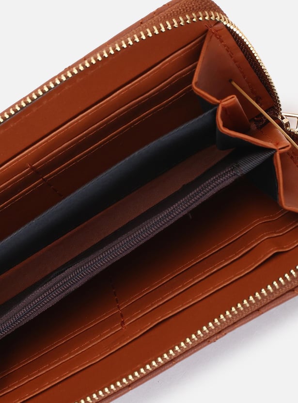 Women Floral Stitched Zip-Around Wallet