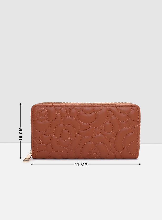Women Floral Stitched Zip-Around Wallet