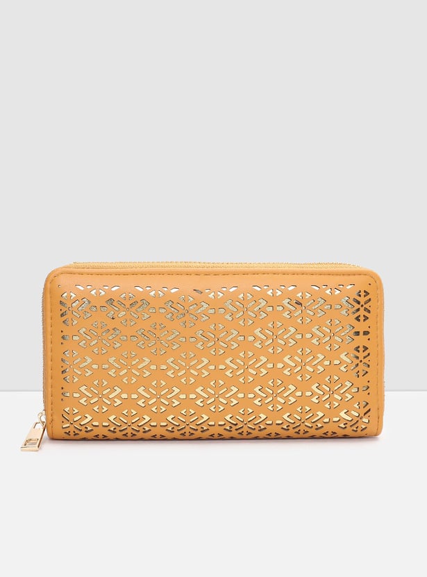 Women Geometric Cut-Out Detail Zip-Around Wallet