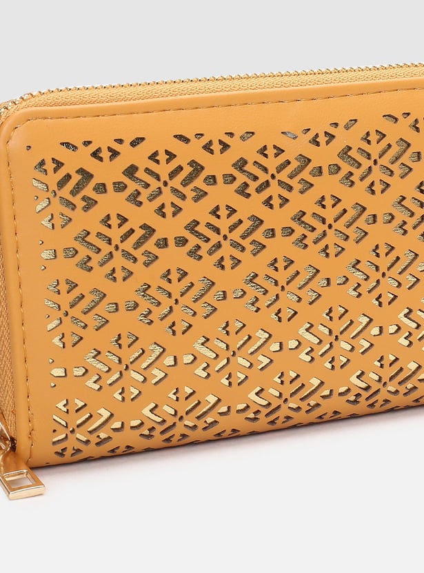 Women Geometric Cut-Out Detail Zip-Around Wallet