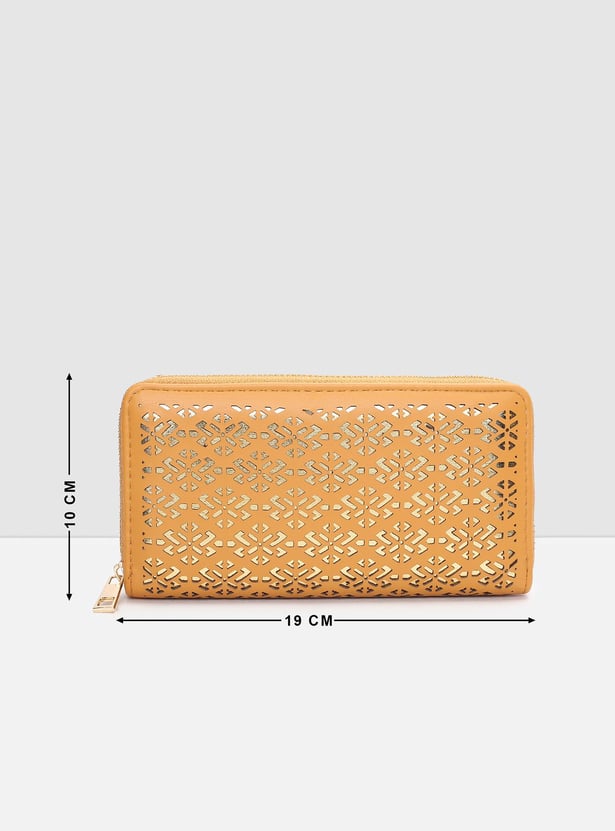 Women Geometric Cut-Out Detail Zip-Around Wallet