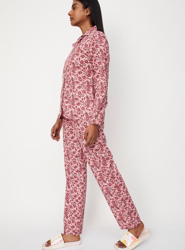 Women Floral Printed Shirt and Pyjamas