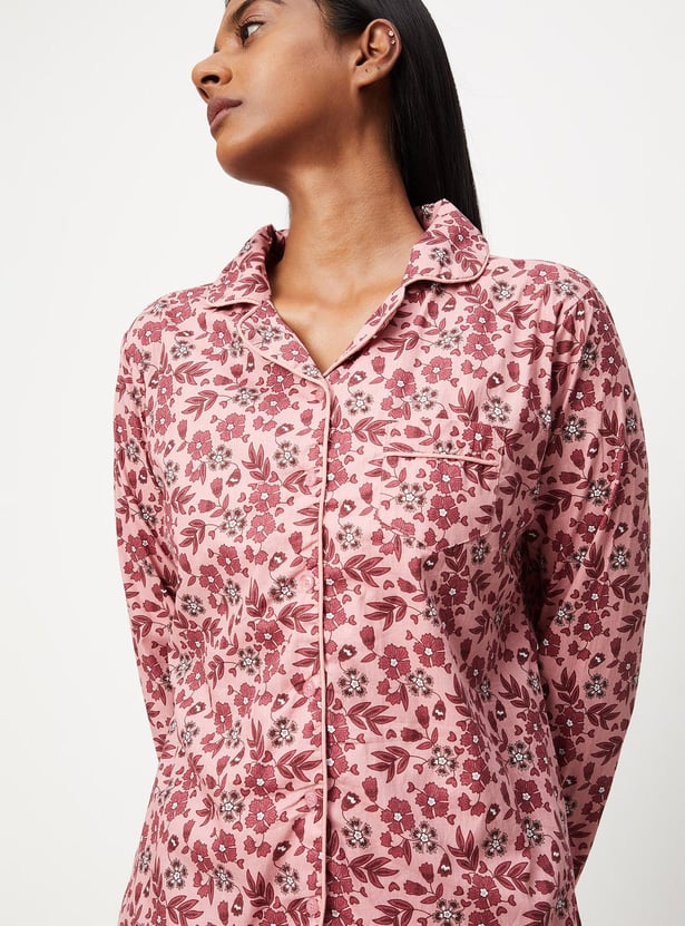 Women Floral Printed Shirt and Pyjamas