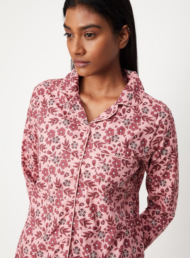 Women Floral Printed Shirt and Pyjamas