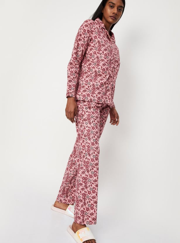 Women Floral Printed Shirt and Pyjamas