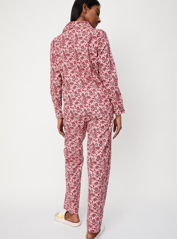 Women Floral Printed Shirt and Pyjamas