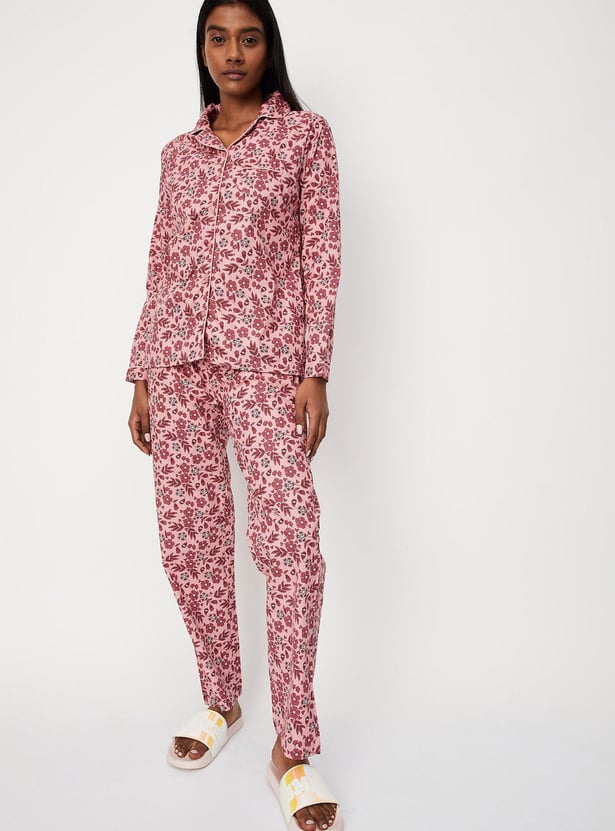 Women Floral Printed Shirt and Pyjamas