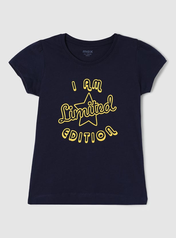 Girls Pure Cotton Typographic Printed T-shirt